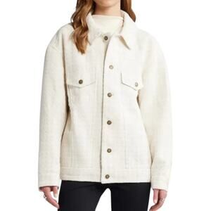 Open Edit Oversized Tweed Trucker Jacket Women's Medium Ivory Button Front NEW